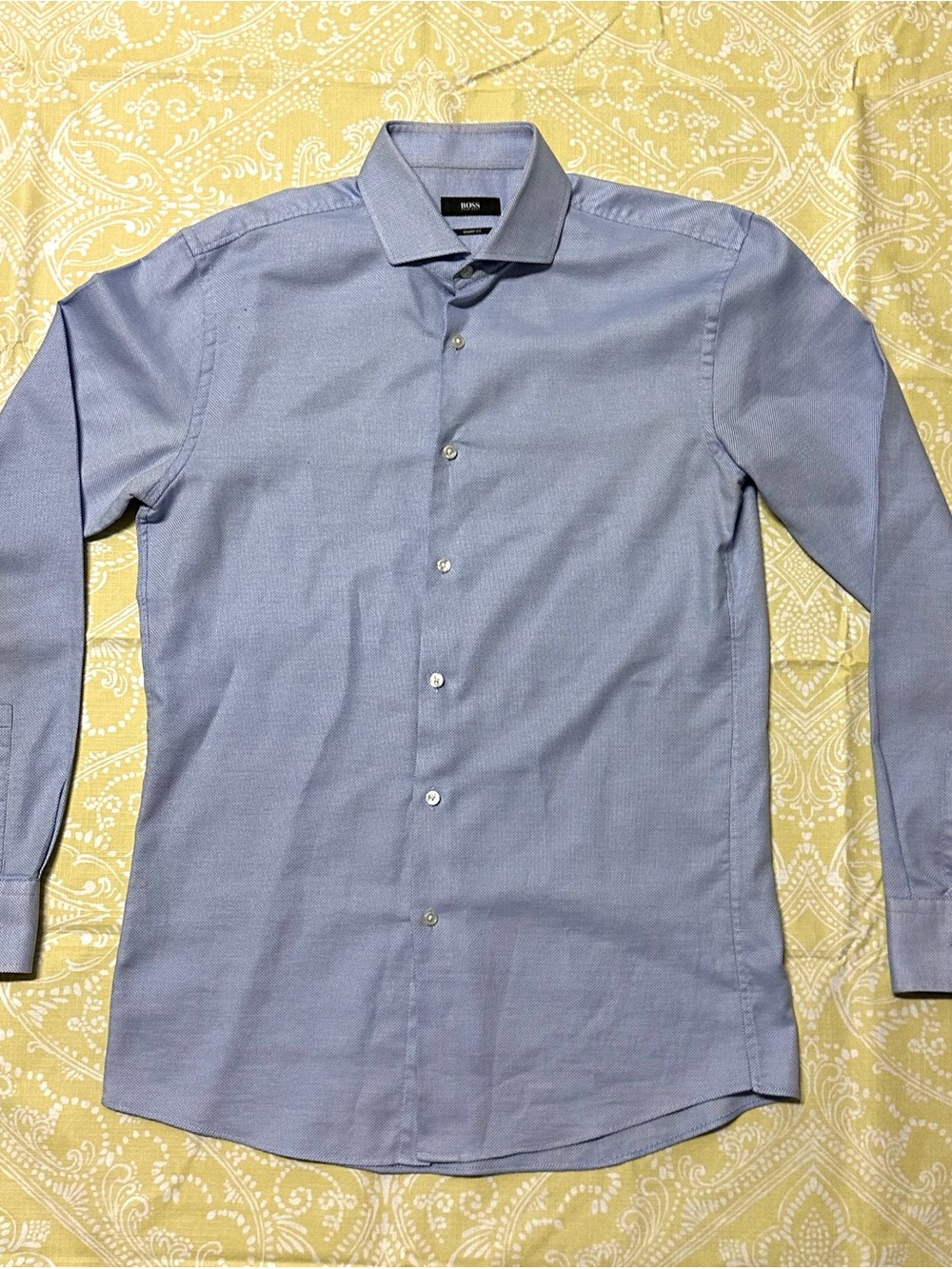 BOSS Men's Light Blue Patterned Dress Shirt
